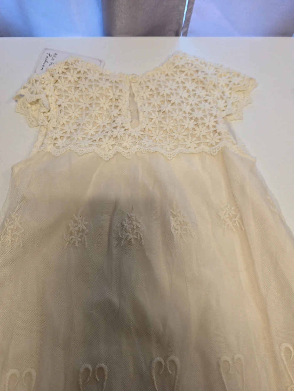 Girls' Cream Lace Dress - Elegant Embroidered Party Dress Christening 4t